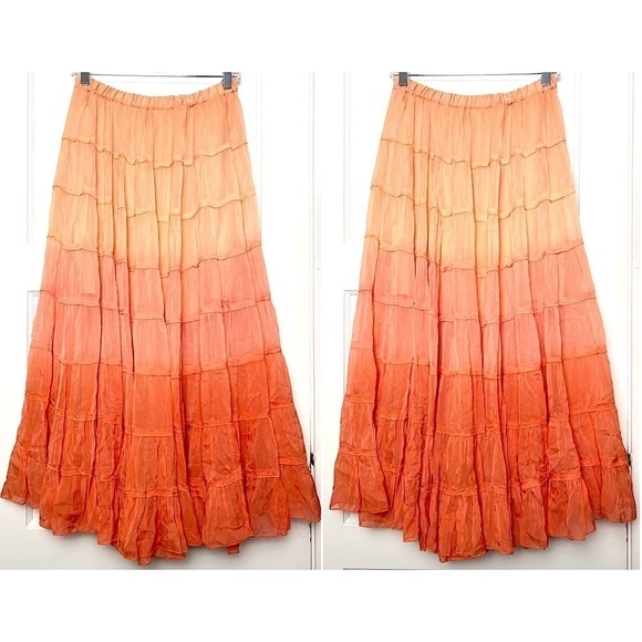 *NWT ALLSAINTS Sunset Ombré Colorblock Striped Crepe Tiered Ruffle Midi Skirt 6 - Picture 6 of 11